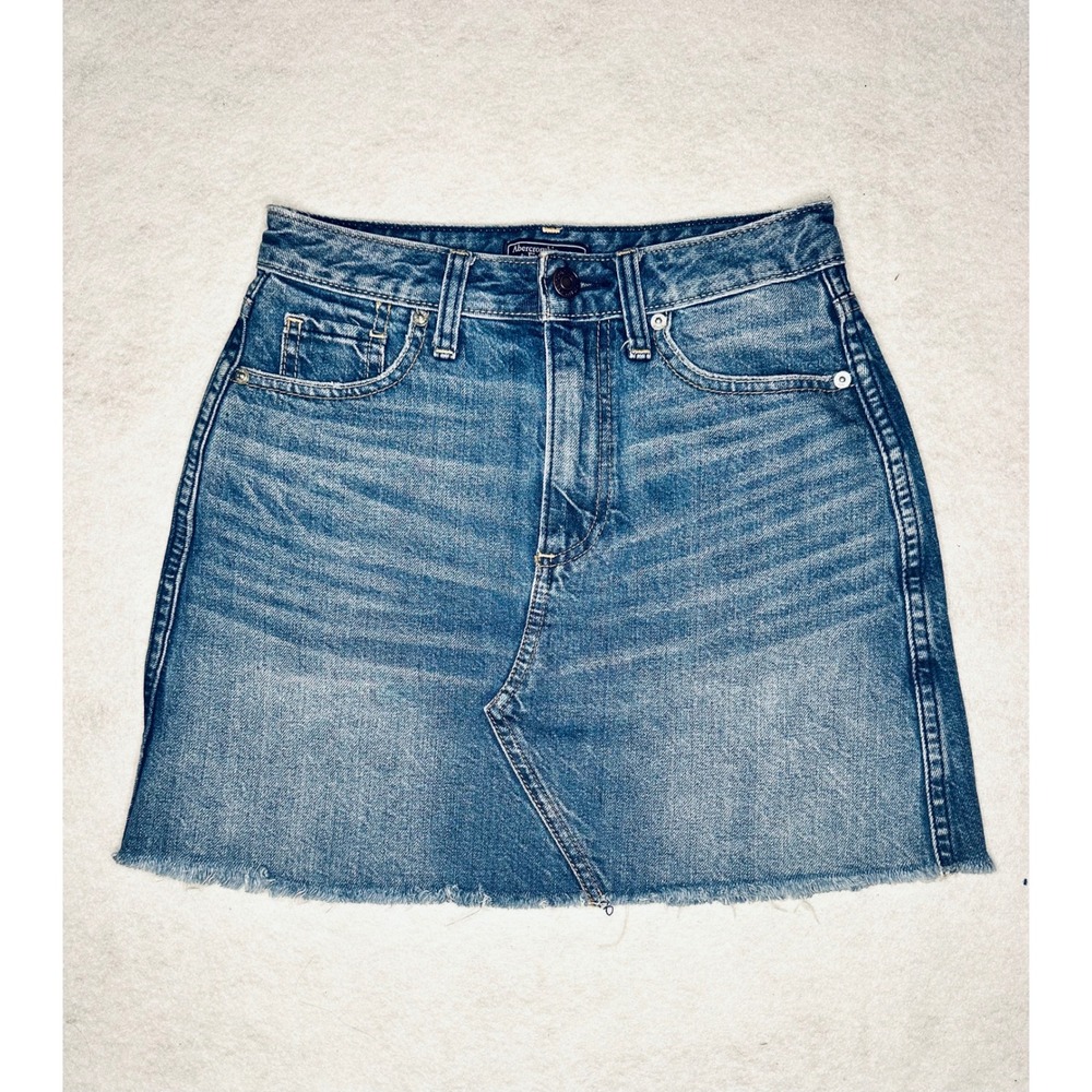Abercrombie & Fitch Denim Mini Skirt‎ Frayed Hem Casual Blue Size 24